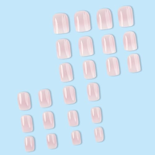 Square Gradient Acrylic Nails - Pink Gradient Press on Nails Short, Glue On Nails for Daily Wear Gift, Reusable Stick On Nails Artificial Nails for Women and Girls 24PCS French - Image 5
