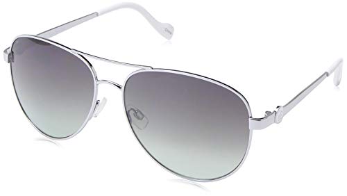 Jessica Simpson Women's J5596 Metal Aviator Sunglasses with Signature JS Enamel Logo Temple and 100% UV Protection, 60 mm, Silver Aqua (J5596 SLVAQ)