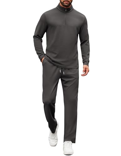 COOFANDY Mens Tracksuit 2 Piece Quarter Zip Athletic Sweatsuits Set