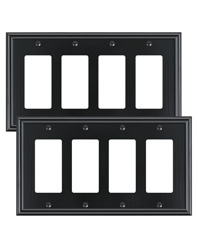 2-Pack Zinc Alloy Quad Decorator Outlet Cover Plate, Solid Wall Plates
