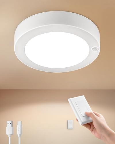 Condition photo showing Good Condition for SURAIELEC Rechargeable Ceiling Light with Wall Switch, 8000mAh Battery Ceiling Light Indoor, Wall Switch Remote or Motion Sensor, 6500K 300LM, Battery Lights No Wiring for Shed, Pantry, Closet, 1-Pack