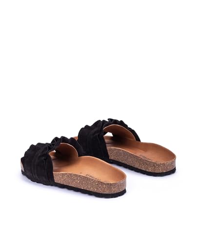 Verbenas Para Mujer. 3300620220 Sandalias De Piel Rocio Serraje Volante Negro (36), Plano, Ninguno, Casual - 4