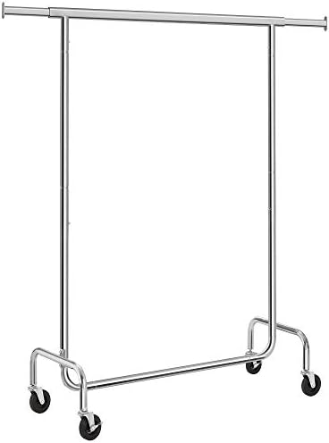 SONGMICS Clothes Rack with Wheels, Heavy-Duty Garment Rack with Extendable Hanging Rod, 286.6 lb Load Capacity, Clothing Rack for Hanging Clothes, All Metal, Chrome-Plated, Silver UHSR11S