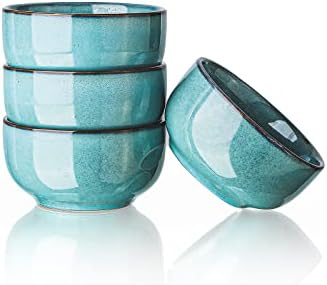 HENXFEN LEAD Ceramic Dessert Bowls 8 Ounce - Small Stoneware Serving Bowls for Dipping, Ice Cream, Snacks, Rice, Side Dish, Microwave Safe, Turquoise