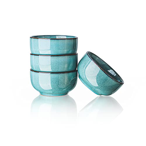 Henxfen Lead Ceramic Dessert Bowls 8 Ounce - Small Stoneware Serving Bowls For Dipping, Ice Cream, Snacks, Rice, Side Dish, Microwave Safe, Turquoise #TOP24