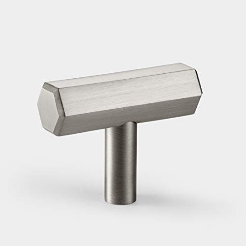 Pushka Home LTD Contemporary Brass Silver Cupboard Drawer Cabinet Door Knobs Handles and Pulls (Brass Silver Hexagonal T Bar Cupboard Pull Handle)