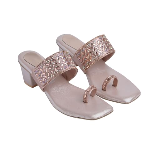 Image of JM LOOKS Women's Embellished Ethnic Heels Sandal with Toe Ring Design Comfortable Lightweight Heels for: Weddings, festive occasions.