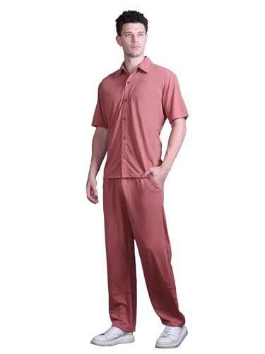 Image of CHKOKKO Men's Co-Ord Set Premium Cotton Blend Oversized T-Shirt & Shorts Cord Set with Side Pockets Round Neck Half Sleeves Solid with Contrasting Stripes Summer or Casual Wear