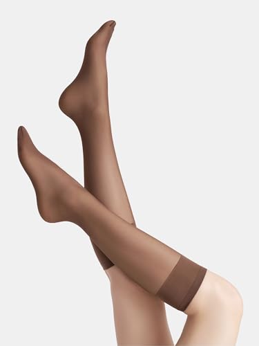 Image of leg elegant Sheer Knee High Stockings for Women, 6 Pairs Knee High Transparent Toes Nylons Pantyhose for Women