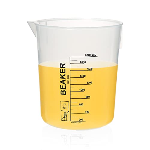 ULAB Scientific Stackable Graduated Plastic Beakers, Vol.2000ml(68oz), with Easy-to-Read Printings in Black, UBP1015
