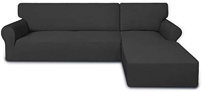 PureFit Super Stretch Sectional Couch Covers - 2 pcs Spandex Non Slip, with Elastic Bottom for L Shape Sectional Sofa Couches, Great for Kids & Pets (3 Seat Sofa + 3 Seat Chaise, Dark Gray)