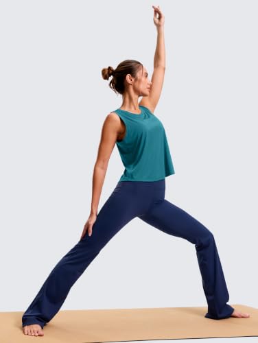 SANTINY Cropped Racerback Workout Tank Top (Teal_L) — view 6