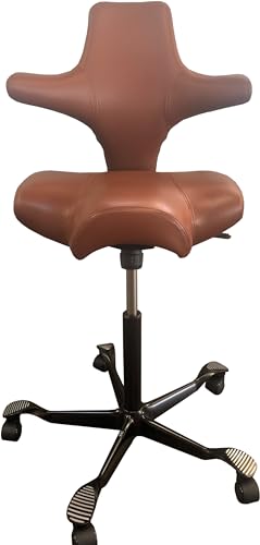HAG Capisco Adjustable Standing Desk Chair - Black Frame - Leather Nutmeg Seat