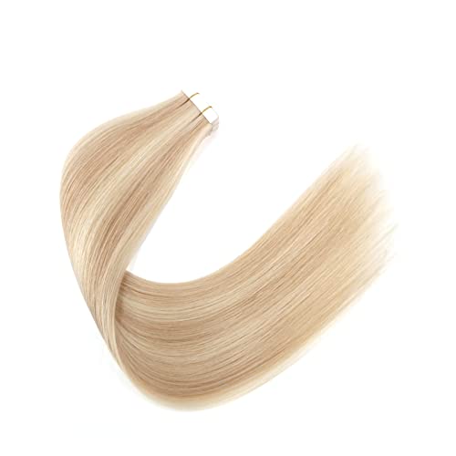 Image of Sixstarhair Highlight Blonde Tape in Hair Extensions Human Hair Tape Extensions Dark Dirty Blonde Mixed with Ash Blonde P12-60 Remy Human Hair Premium Hair Extensions [Color P12-60 22inch]