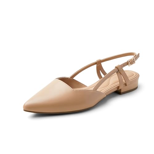 Arromic Slingback Flats for Women Pointed Toe Women's Flats Square Topline Slip On for Fashion Dressy Date Comfort Office Work Nude