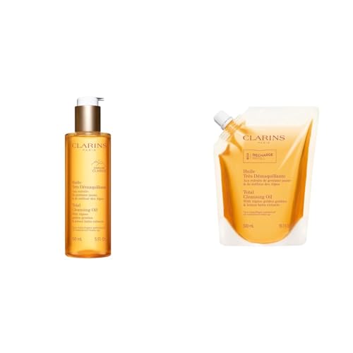 Image of Clarins Total Cleansing Oil 150ml + Refill 300ml | Removes Long-Wearing, Heavy and Waterproof Makeup and Pollutants | Preserves Skin's Microbiota | Easy Rinse | Safe For Use On Face, Eyes and Lips