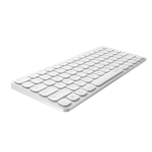 Image of RAPOO E9050L Bluetooth Wireless Multi-Device Keyboard(4 Devices), Rechargeable, Led Indicators, Ultra-Thin, Ergonomic, Compatible with Windows, iOS, Android, Tab, Smartphones -White, 3-Year Warranty
