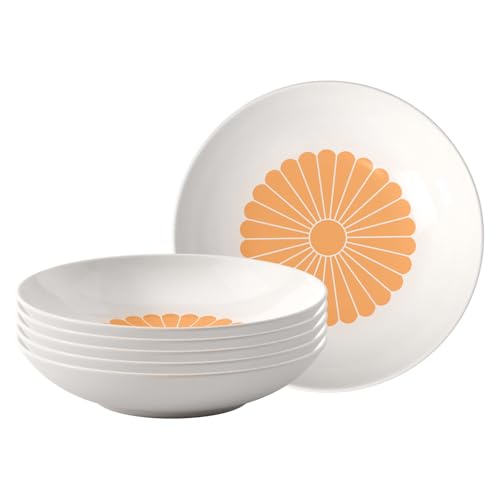 Villeroy & Boch – Juego de 6 cuencos de pasta de 24 cm de Fleur Soleil para pasta, fideos, bolos y ensaladas, plato de pasta profundo, plato de cena, apto para lavavajillas y microondas, porcelana