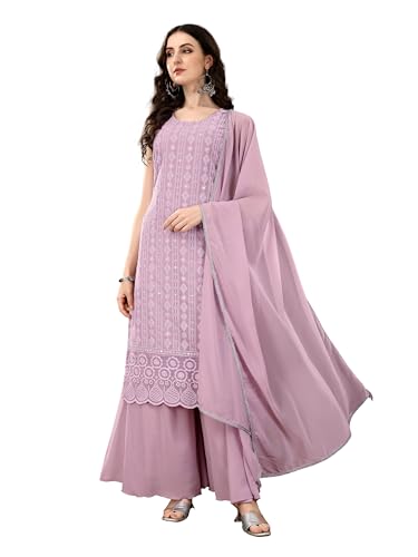 SHOPPING QUEEN Women's Georgette Straight Kurta Palazzo Set with ...