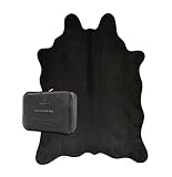 NativeSkins Faux Cowhide Rug (4.6ft x 6.6ft) - Black Midnight Cow Print Area Rug with No-Slip Backin