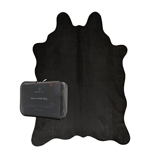 Nativeskins Faux Cowhide Rug (4.6Ft X 6.6Ft) - Black Midnight Cow Print Area Rug With No-Slip Backing #TOP7