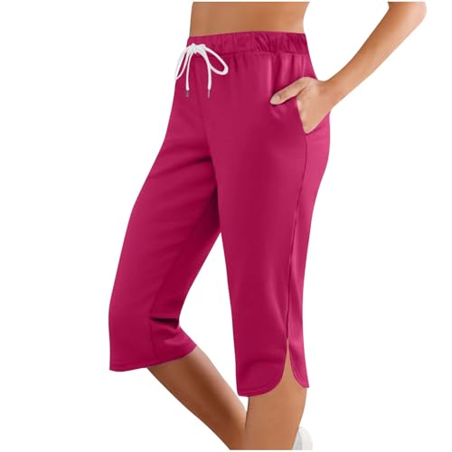 Women Capri Pants Summer Cut Out Side Casual Fashion Drawstring Soft Comfort Capris Workout Running Cropped Jogger