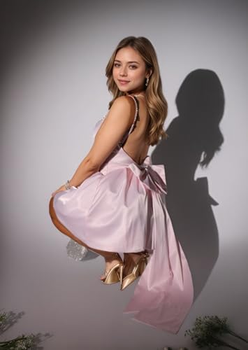 Short Homecoming Dresses with Bow Spaghetti Straps Prom Dress for Teens Backless Cocktail Party Gown3