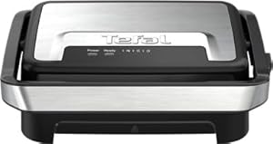 Tefal Inicio Compact 2-in-1 Kontakt- und Paninigrill, 1000 W, kompaktes Design, Edelstahlgehäuse, Saftauffangschale, antihaftbeschichtete Grillplatten, Edelstahl/Schwarz, GC270D10