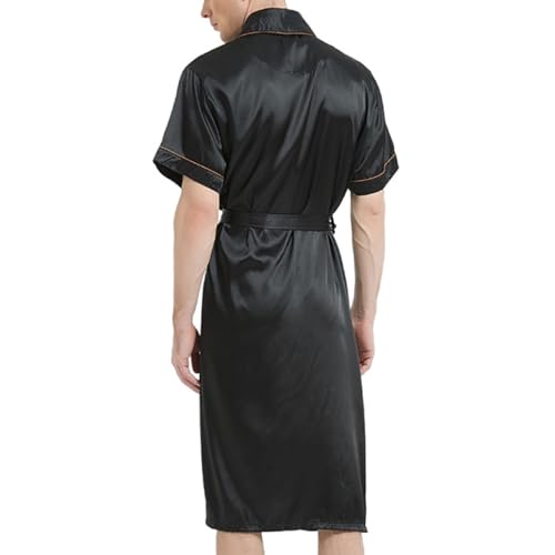 Mens Silk Satin Bathrobe Silky Lightweight Robe Turndown Collar Pajama Tie Straps Nightgown Short Sleeves Sleepwear2