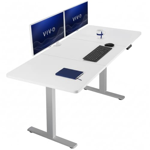 Image of VIVO Electric 71 x 30 in Standing Desk, Memory Height Adjustment, 1B Series, Holds 220 lbs, White Top Gray Frame, DESK-KIT-1G7W