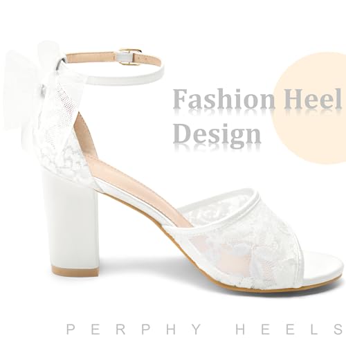 Perphy Lace Open Toe Bow Ankle Strap Block Heel Sandals for Women4