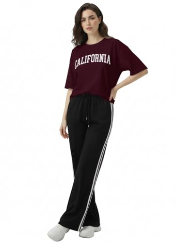 Image of EHA Women Co-ord Set for Girls | Stylish Two Piece Dress with Oversize Tshirt & High Waist Jogger|Trendy Cotton Blend Track Suit Set for Women | Casual /Travel & Lounge Wear Outfits