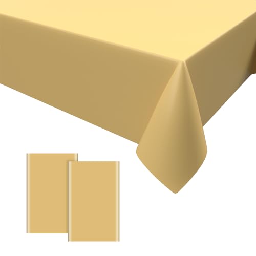 Dagelar 2PCS Gold Table Cloth Party,Gold Table Covers Plastic Table Cloth Rectangular Disposable Tablecloths Table Decorations for Birthday Picnic Wedding Halloween Christmas Party 137 x 274cm