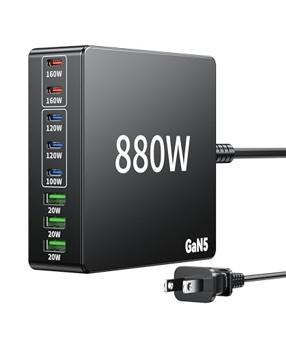 880W USB C Charger Block Charging Station 8 Port Fast Chager 140W PD PPS AVS HUB Laptop MacBook Charger Compatible with All iPhone 17 Pro Max/17 Air/1