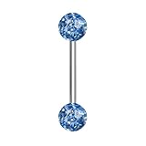 Taffstyle Piercing Schmuck Brustwarzenpiercing Brustwarze Intimpiercing Brust Nippel Intim Ohr Ohrpiercing Barbell gerade Hantel Stab Ferido Kristall Glitzer Doppel Kugel 14mm Silber Hellblau