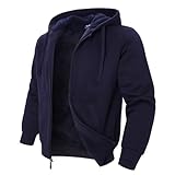 Picture of LeeHanTon Men's Zip Up Hoodie Heavyweight Winter Sweatshirt Fleece Sherpa Lined Warm Jacket Relaxed Fit Fuzzy Plain Hoodie Navy XL