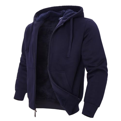 Image of LeeHanTon Sherpa Lined Hoodies for Men Heavyweight Full Zip Up Sweatshirt Thick Fleece Winter Warm Work Jackets Plus Size