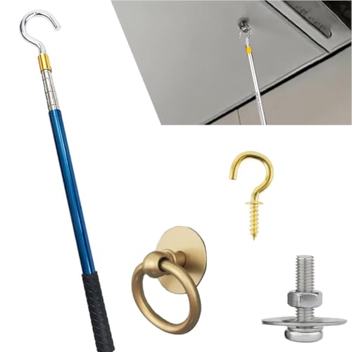TAROTKIN Attic Ladder Pull Down Stair System Parts Attic Door Pull Down Hook Cord Rope with Handle for Attic Extension Ladder Pull Down System Hook Cord Kit Rope Replacement
