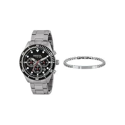 Breil, Christmas Box, Kit Regalo con Cronografo Uomo Sail, Quadrante Nero e Dettagli Rossi, e Bracciale Uomo Groovy in Acciaio Lucido Silver, Idea Regalo Uomo, Confezione Inclusa
