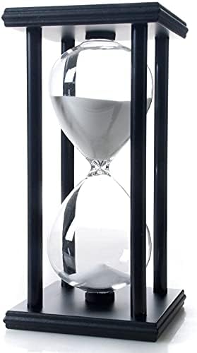 Hourglass Sand Timer 45 Minutes, Hour Glasses with Sand Decoration for Kids, Sand Clock Watch for Room Birthday Tea Coffee Table Book Shelf School Game Ornament Wooden (White Sand)