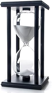JIEHET 60 Minutes Hourglass Timer, Black Wooden Frame Sand Timer Clock, 60 Min White Sand Sandglass Timer for Children Room Birthday Tea Coffee Table Book Desk Shelf School Game Wedding Decor