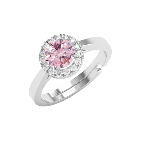 Image of Clara Pure 925 Sterling Silver Vega Pink Solitaire Halo Finger Ring | Swiss Zircon Platinum Plated | Size Adjustable | Gift for Women Girls Wife Girlfriend