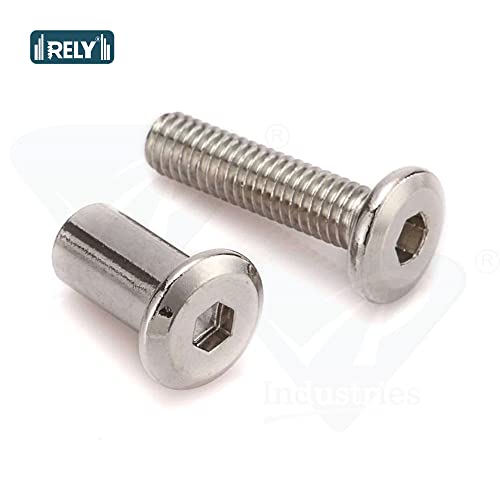Rely®⇒VP INDUSTRIES (Combo Set -20 Pcs) M8x90 mm Nickel Allen JCB Screw with JCB Female Sleeve Barrel Nut + Allen Key 1 pc | Fastener for Joining Wood Boards, Cabinets, Cupboards,Chairs & Beds