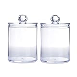 2PC Clear Round Cotton Swab Dispenser Holder Makeup Cotton Swab Storage Box Case Organizer Container for Qtips, Toothpicks, Cotton Balls, Small Cosmetic Storage, Apothecary Jars