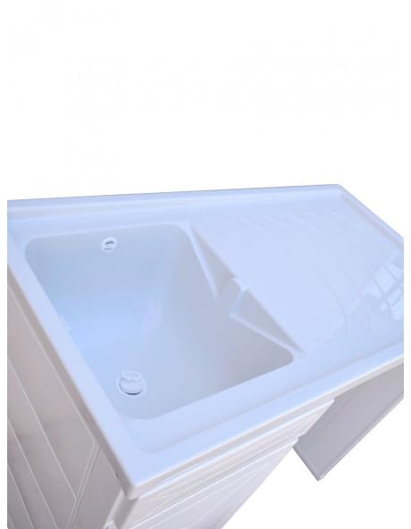 Yellowshop | Mobile lavanderia in resina Top Line – Pilozza con vasca SINISTRA e vano portalavatrice Bianco – Soluzione completa per la lavanderia con lavatrice a carica frontale