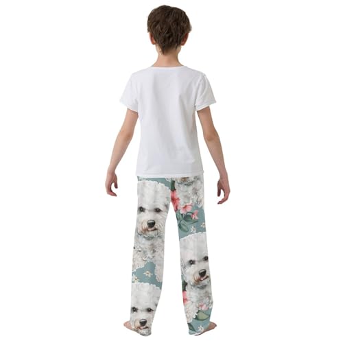 Bichon and Floral Boys Long Pants Soft Trousers Elastic Waist Kids Lounge Bottoms with Pockets S-XL3