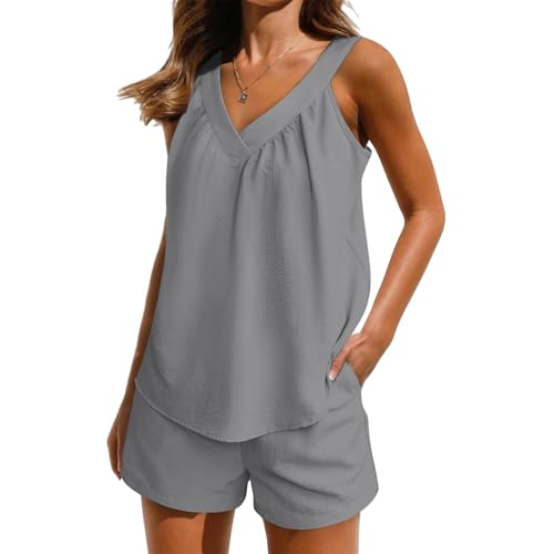 Summer Sets Women 2 Piece Outfits V Neck Tank Tops and Lightweight Shorts Matching Sweat Suits Beach Vacation Outfit2