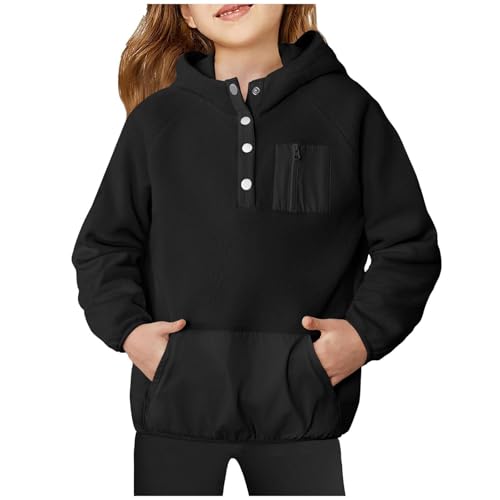 Girls Fleece Sweatshirt Hooded Pullover Windproof 𝗖olor Block Jackets Warm Toddler Casual Outerwear with Pocket