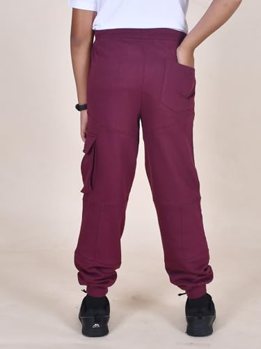 Image of KiddoPanti Boys Solid Fleece Cargo Track Pants | Cotton Poly Fleece Fabric | Ankle Length Jogger | 2 Cargo Pocket,1 Side Pocket | Elastic Waist & Drawcord | Jogger Track Pants
