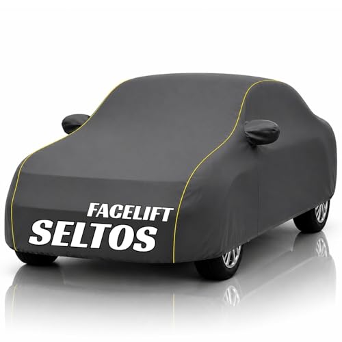 Image of Safe-Cars New Grey 100% Waterproof Seltos Facelift Car Cover | Polyester Car Body Cover for Rain & Sun | UV Protection, Dustproof, Scratch Resistant, Windproof, Heat Resistant, Custom Fit